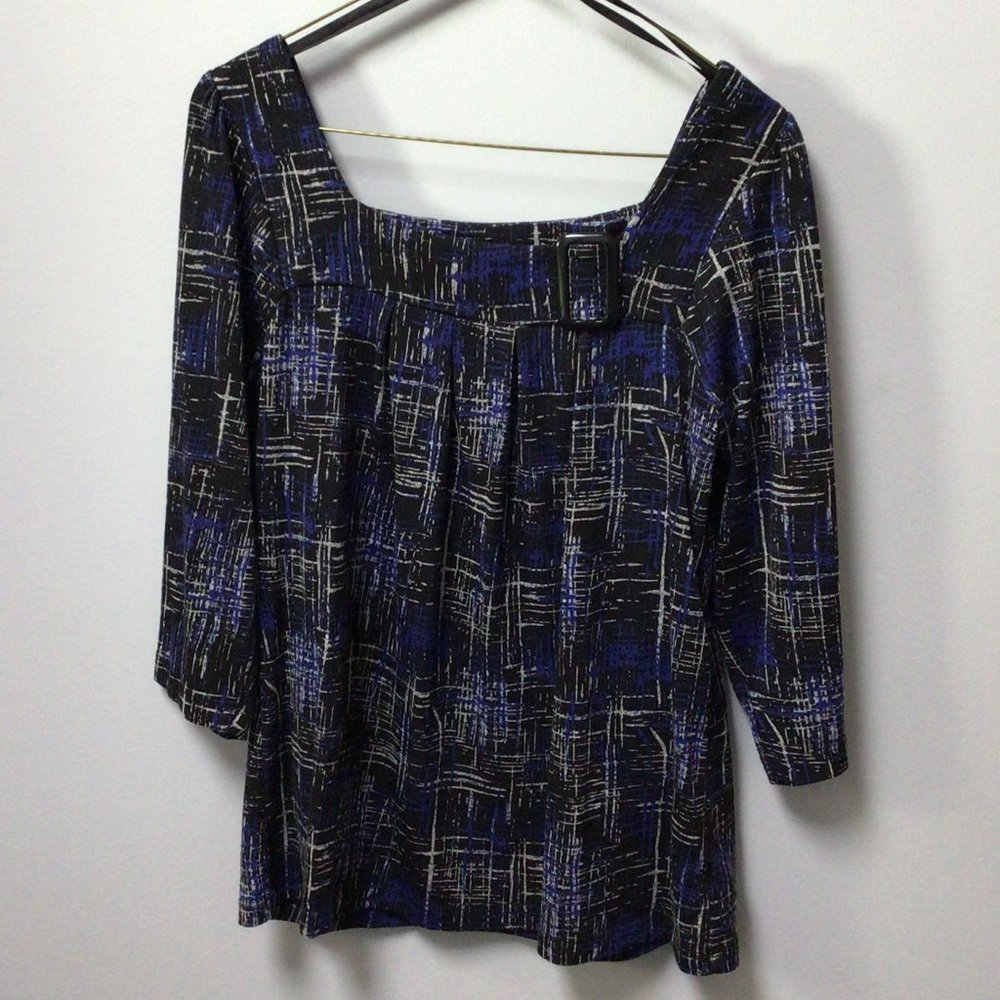 AB Studio - Blue, black and white abstract design pullover top - Picture 1 of 8